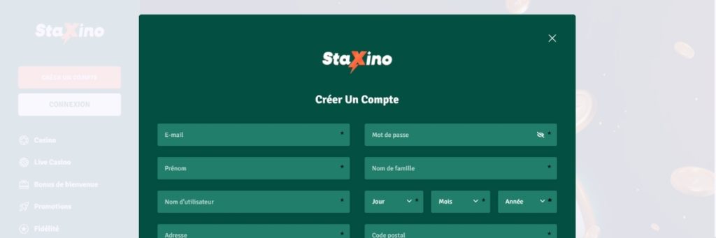 Staxino casino sinscrire